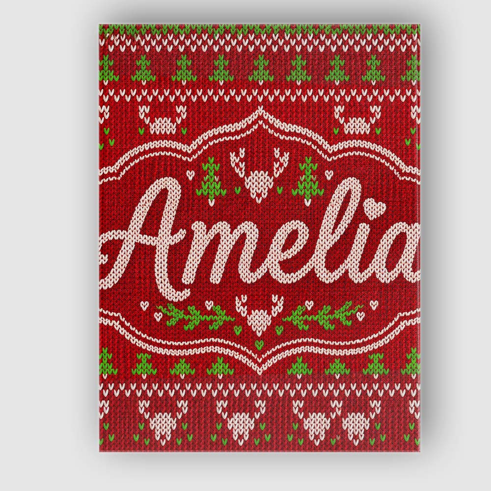 Personalised Name Red Green Cute Christmas Custom Unique Gift Idea Elegant Feature Canvas Wall Art Print Decor Picture Ready to Hang