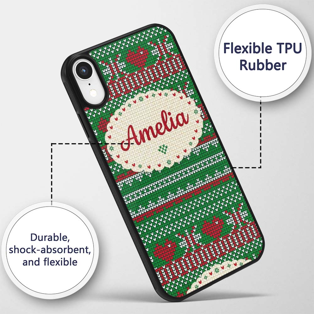 Green Red White Classic Nordic Printed Design Custom Name Protective Phone Case Mobile Cover Durable Everyday Smartphone Shock Resistant
