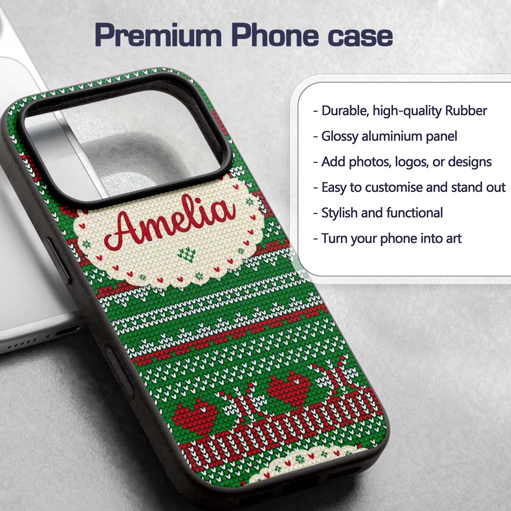 Green Red White Classic Nordic Printed Design Custom Name Protective Phone Case Mobile Cover Durable Everyday Smartphone Shock Resistant