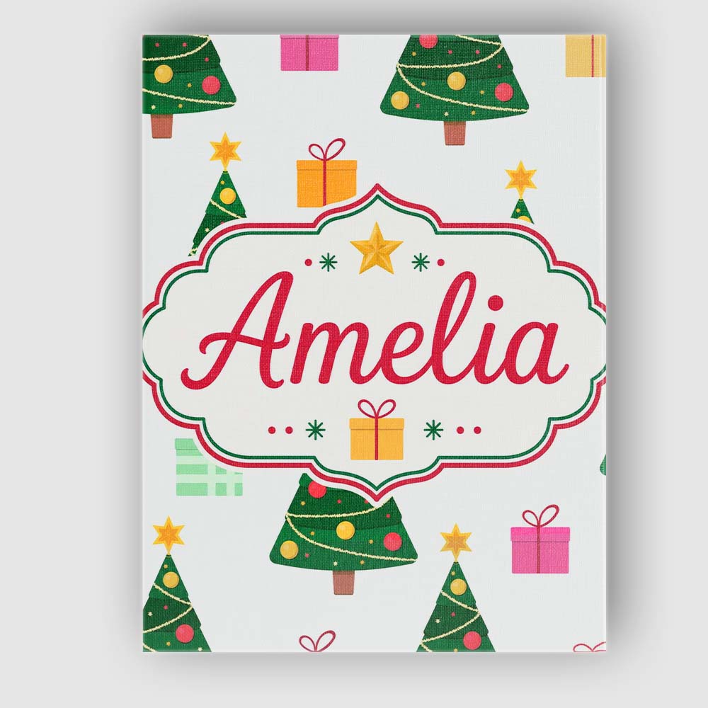 Personalised Name Cute Christmas Tree Custom Unique Gift Idea Modern Room Accent Canvas Wall Art Print Decor Picture Ready to Hang