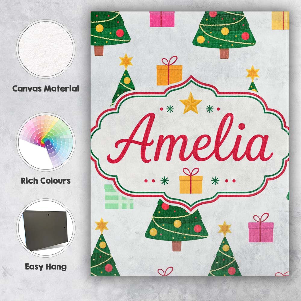 Personalised Name Cute Christmas Tree Custom Unique Gift Idea Modern Room Accent Canvas Wall Art Print Decor Picture Ready to Hang