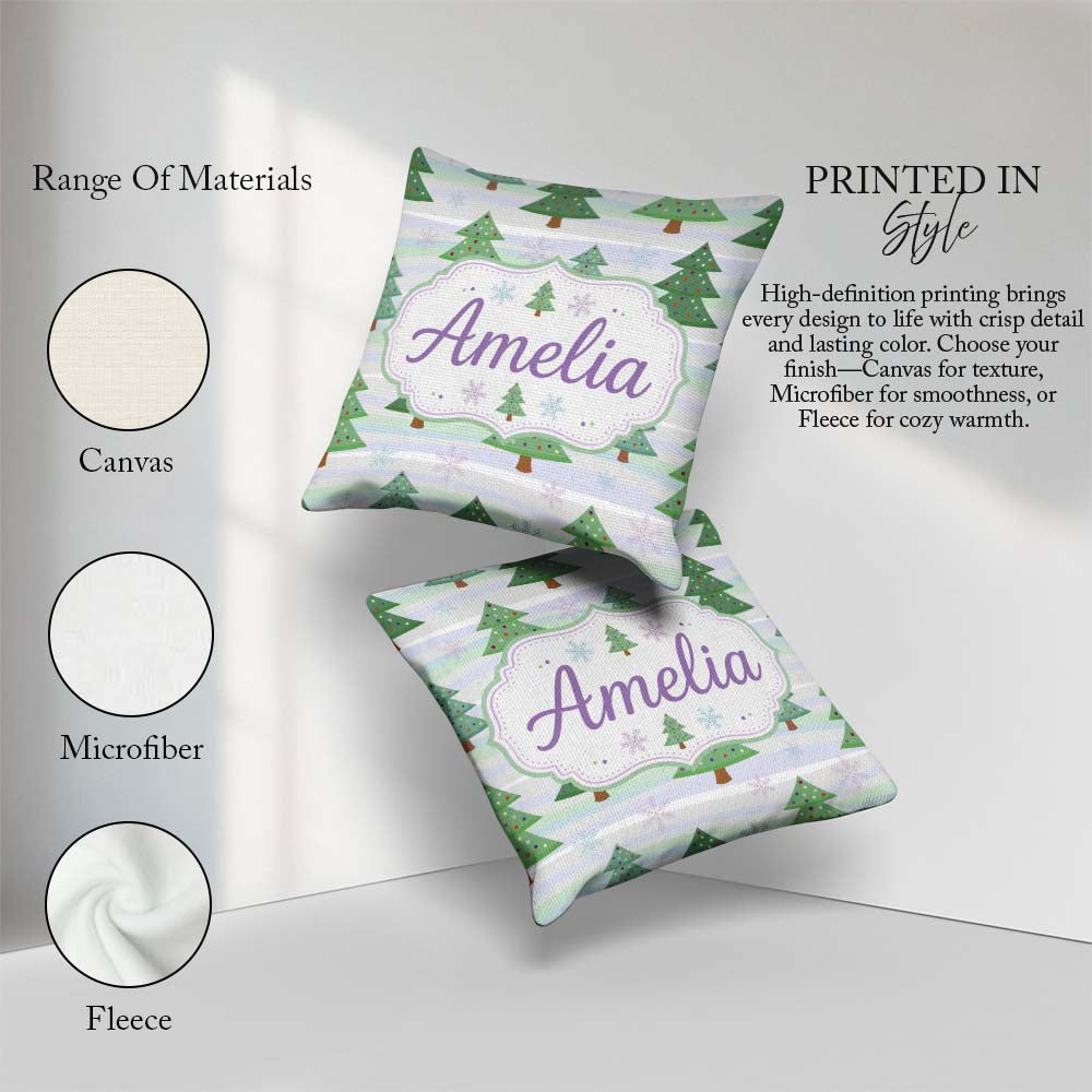 Custom Name Pastel Christmas Snowflake Winter Landscape Seamless Square Filled Cushion Throw Pillow Sofa Bed Home Decor Zip Washable UK Made