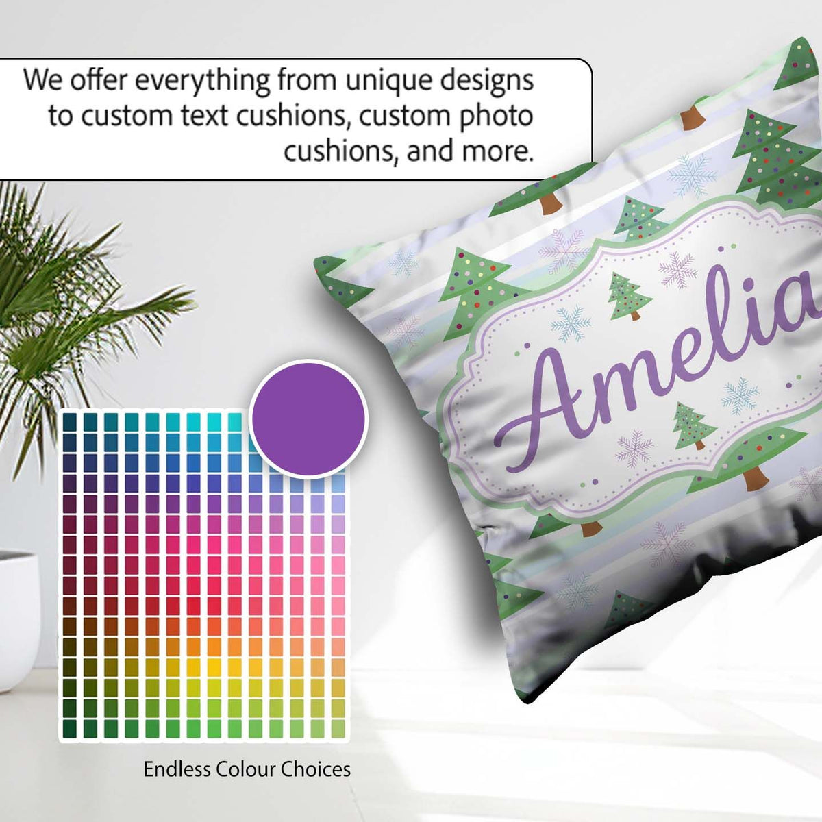 Custom Name Pastel Christmas Snowflake Winter Landscape Seamless Square Filled Cushion Throw Pillow Sofa Bed Home Decor Zip Washable UK Made