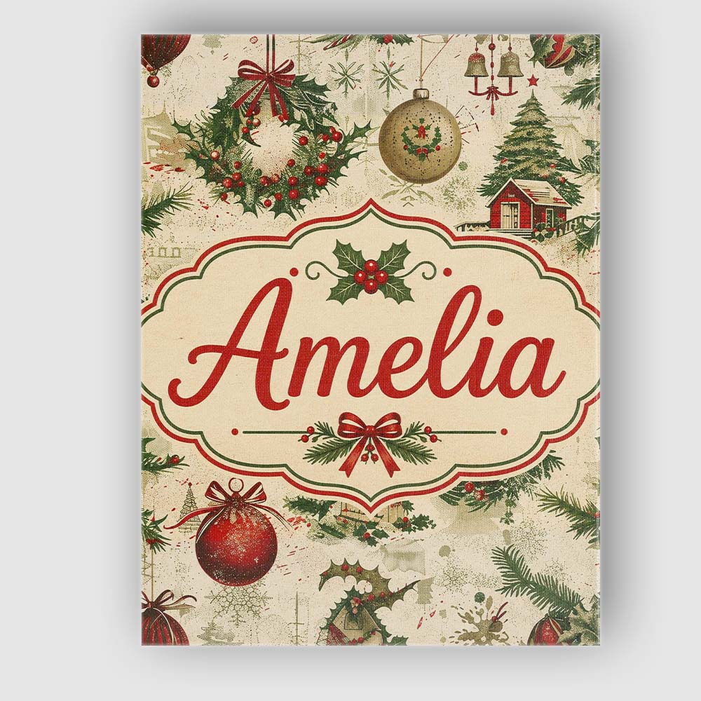 Personalised Name Rustic Christmas Wreath Custom Unique Gift Idea Elegant Feature Canvas Wall Art Print Decor Picture Ready to Hang