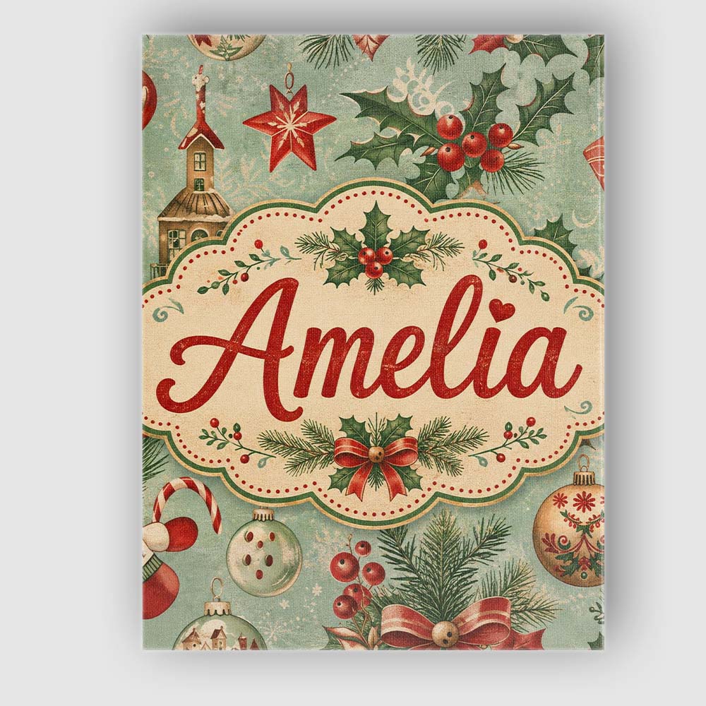 Personalised Name Christmas Ornament Holly Custom Unique Gift Idea Elegant Feature Canvas Wall Art Print Decor Picture Ready to Hang