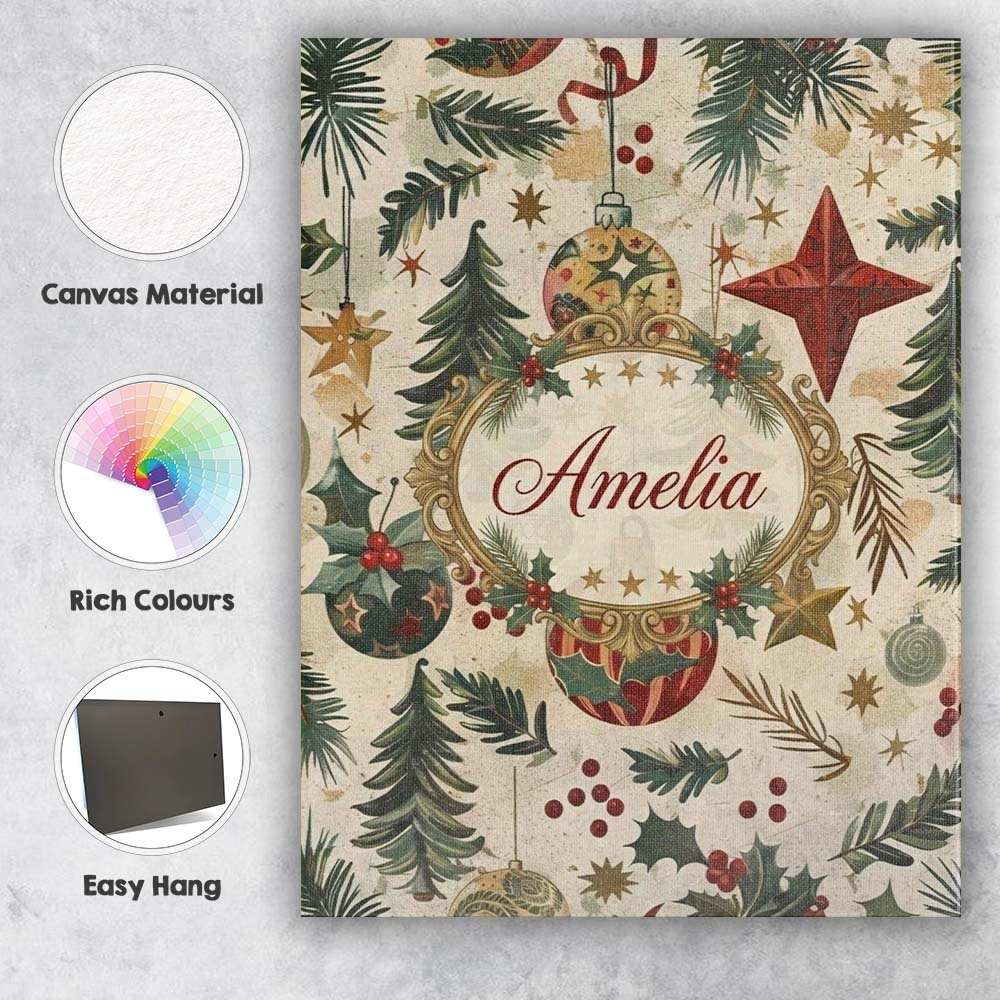 Personalised Name Christmas Ornament Star Custom Unique Gift Idea Elegant Feature Canvas Wall Art Print Decor Picture Ready to Hang
