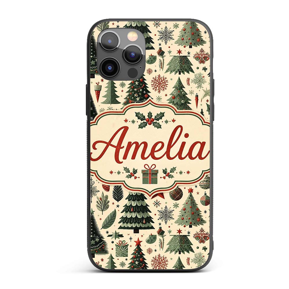 Festive Christmas Tree Gift Ornament Holiday Custom Name Protective Phone Case Mobile Cover Durable Everyday Smartphone Shock Resistant