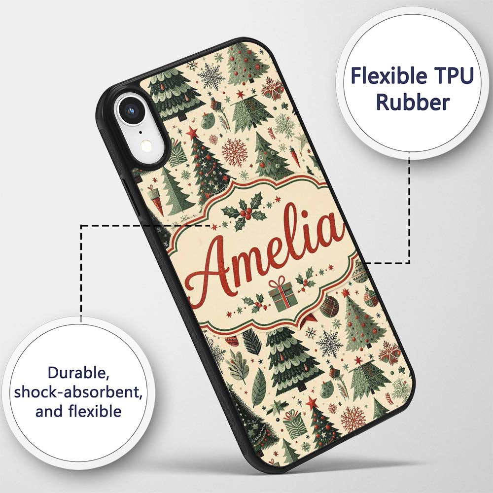 Festive Christmas Tree Gift Ornament Holiday Custom Name Protective Phone Case Mobile Cover Durable Everyday Smartphone Shock Resistant