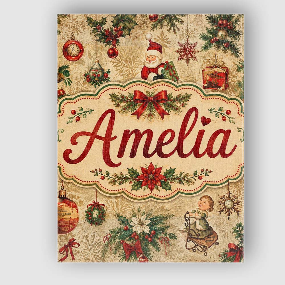 Personalised Name Classic Christmas Santa Custom Unique Gift Idea Elegant Feature Canvas Wall Art Print Decor Picture Ready to Hang