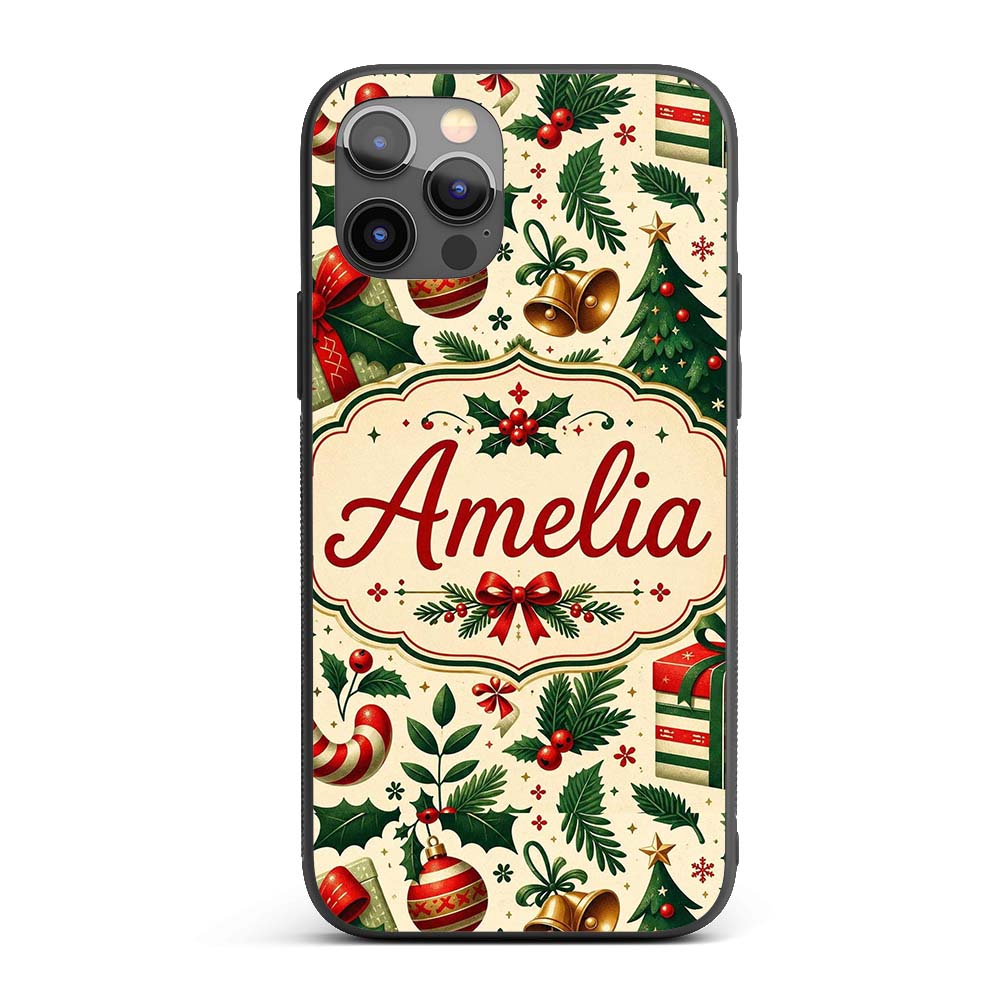 Christmas Stocking Holly Bell Gift Printed Design Custom Name Protective Phone Case Mobile Cover Durable Everyday Smartphone Shock Resistant