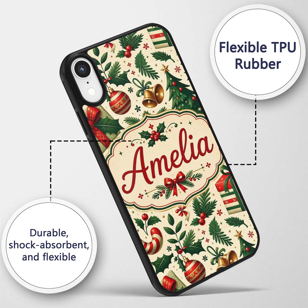 Christmas Stocking Holly Bell Gift Printed Design Custom Name Protective Phone Case Mobile Cover Durable Everyday Smartphone Shock Resistant