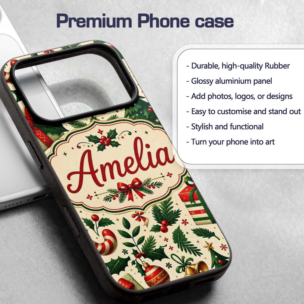 Christmas Stocking Holly Bell Gift Printed Design Custom Name Protective Phone Case Mobile Cover Durable Everyday Smartphone Shock Resistant