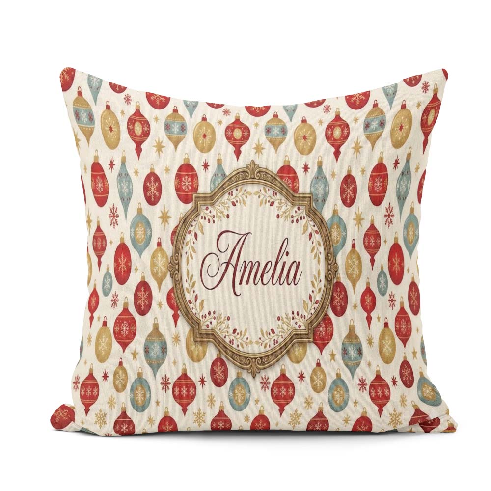 Custom Name Bauble Ornament Star Holiday Seamless Pattern Lovely Square Filled Cushion Throw Pillow Sofa Bed Home Decor Zip Washable UK Made