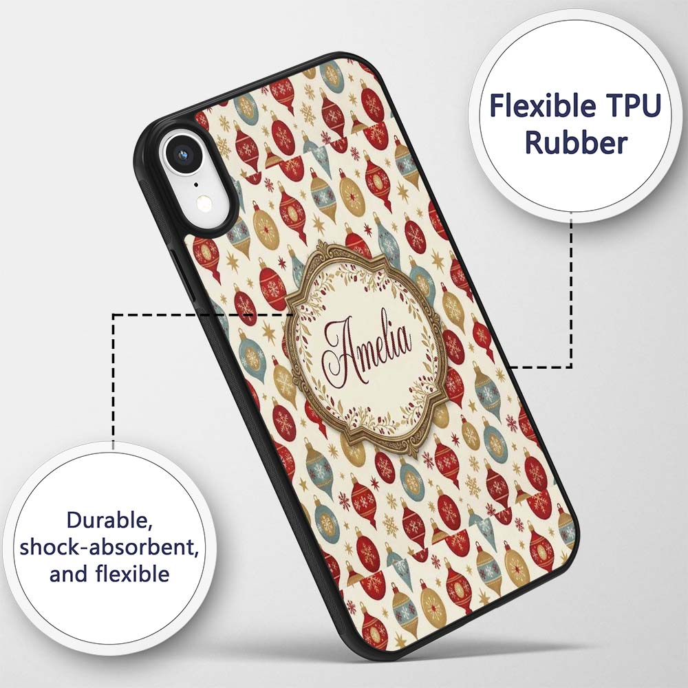 Christmas Bauble Ornament Star Holiday Seamless Custom Name Protective Phone Case Mobile Cover Durable Everyday Smartphone Shock Resistant