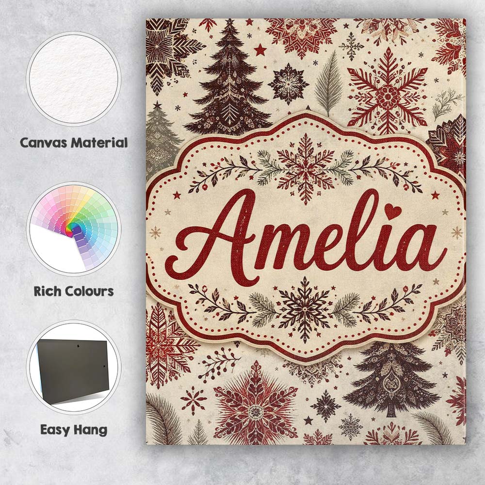 Personalised Name Classic Christmas Snowflake Custom Unique Gift Idea Modern Room Accent Canvas Wall Art Print Decor Picture Ready to Hang