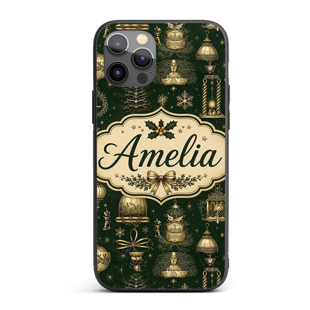 Luxury Christmas Gold Ornament Printed Design Custom Name Protective Phone Case Mobile Cover Durable Everyday Smartphone Shock Resistant