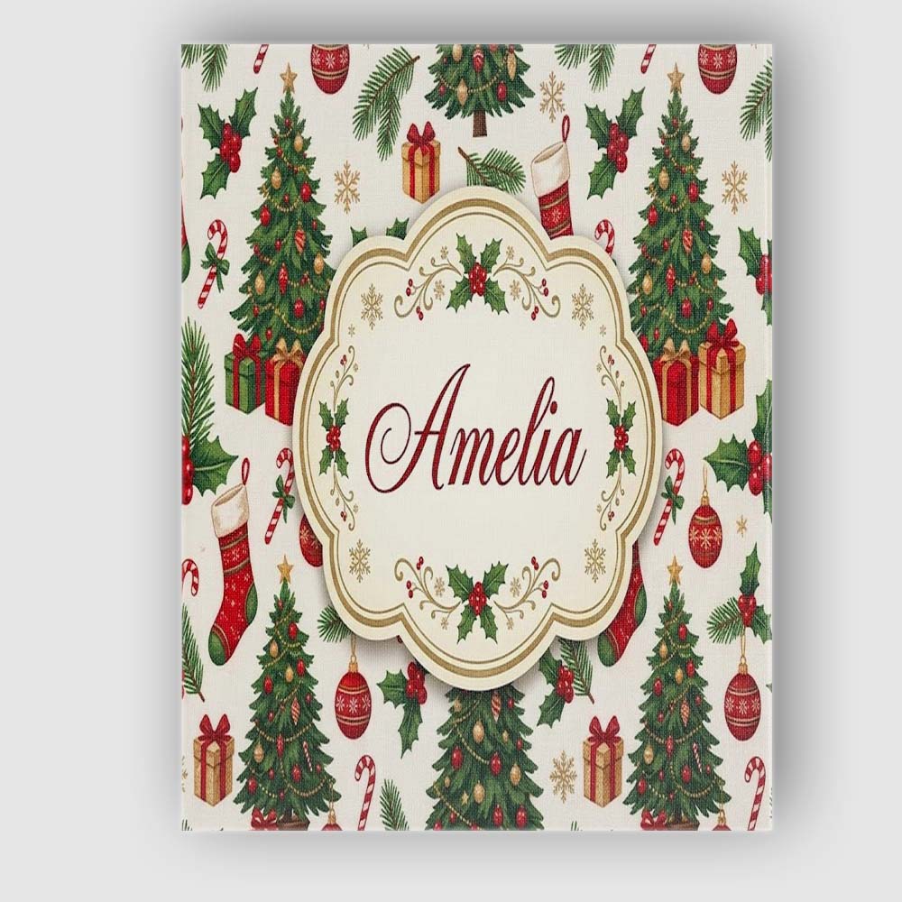Personalised Name Christmas Holly Gift Tree Custom Bespoke Interior Contemporary Canvas Wall Art Print Decor Picture Ready to Hang