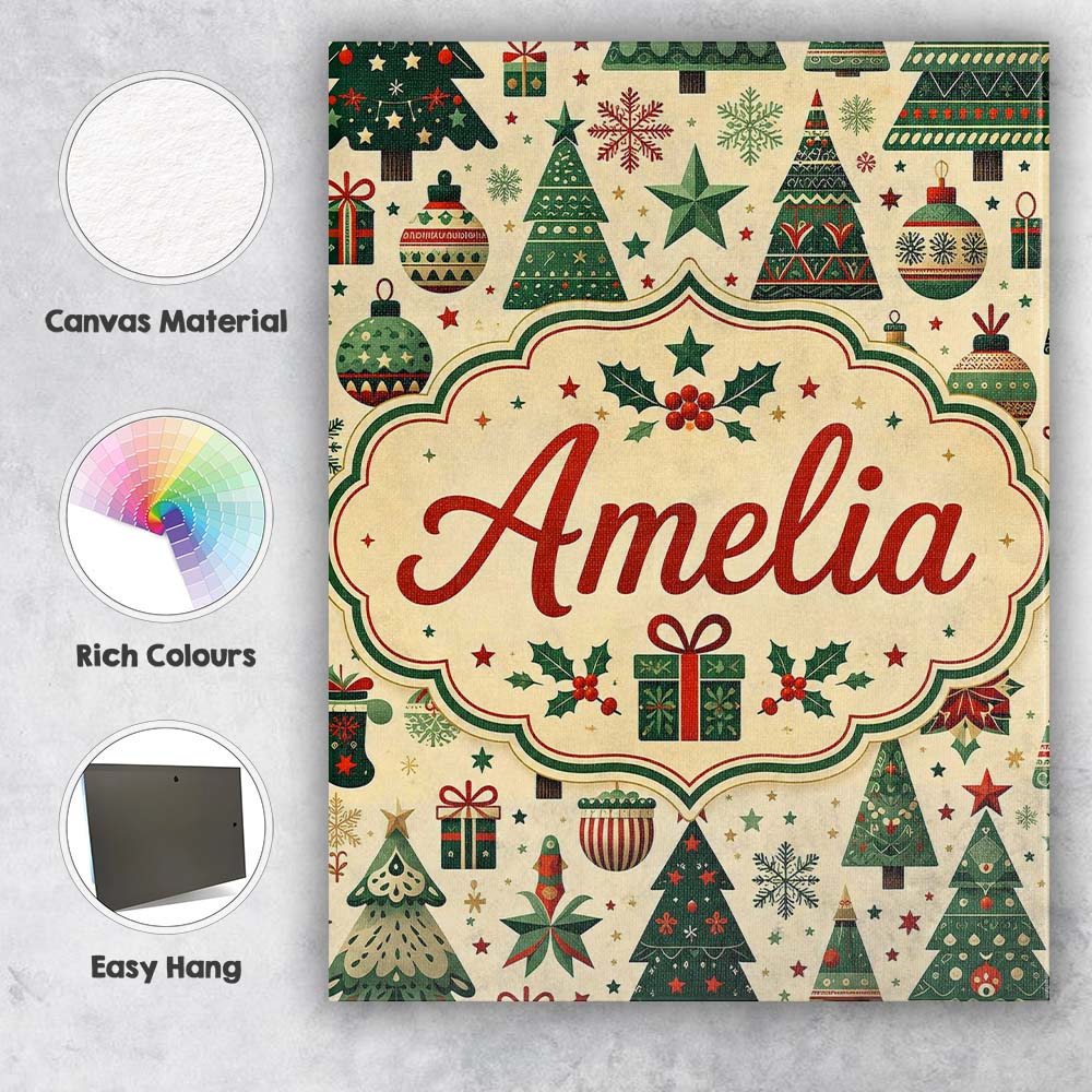 Personalised Name Scandinavian Christmas Custom Unique Gift Idea Elegant Feature Canvas Wall Art Print Decor Picture Ready to Hang