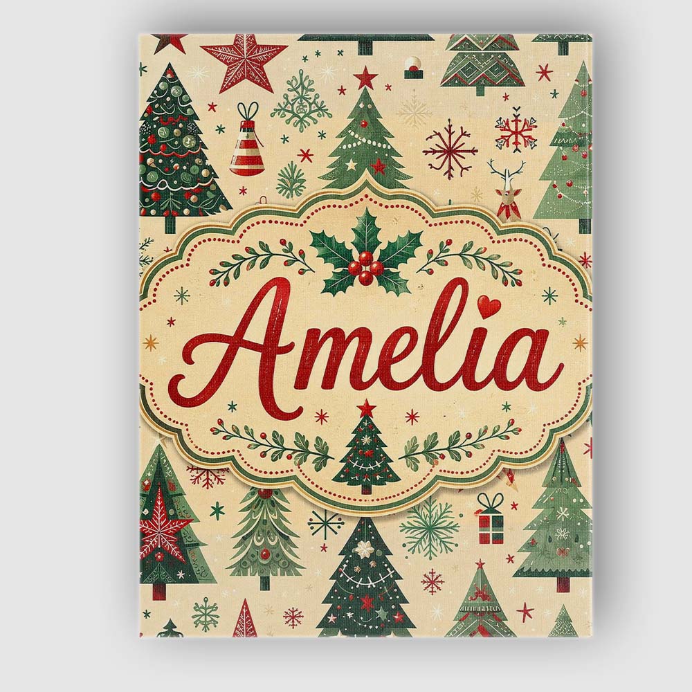 Personalised Name Christmas Tree Star Custom Modern Room Accent Creative Decorator Style Canvas Wall Art Print Decor Picture Ready to Hang