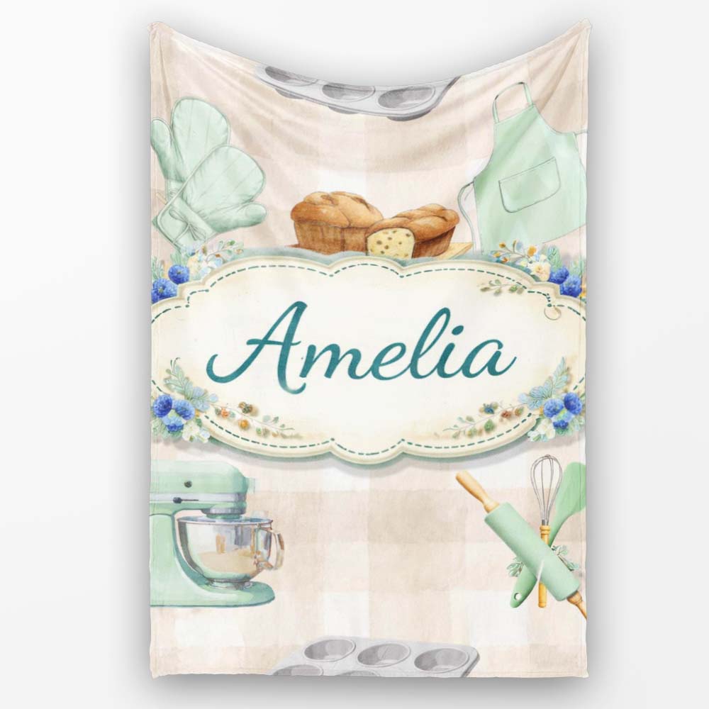 Baking Tools Seamless Pattern Beige Background Cooking Personalised Custom Name Super Soft Fleece Blanket Bed Sofa Throw