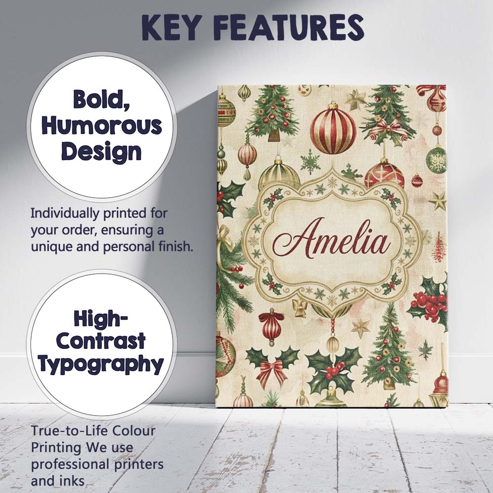 Personalised Name Classic Hanging Christmas Custom Bespoke Interior Contemporary Canvas Wall Art Print Decor Picture Ready to Hang