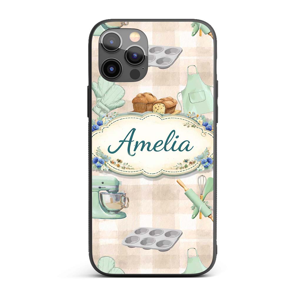 Baking Tools Seamless Pattern Beige Background Custom Name Protective Phone Case Mobile Cover Durable Everyday Smartphone Shock Resistant