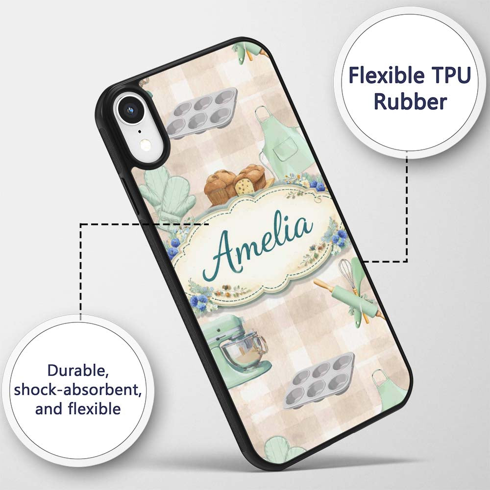 Baking Tools Seamless Pattern Beige Background Custom Name Protective Phone Case Mobile Cover Durable Everyday Smartphone Shock Resistant
