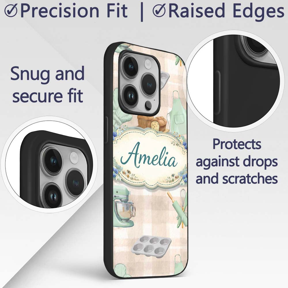 Baking Tools Seamless Pattern Beige Background Custom Name Protective Phone Case Mobile Cover Durable Everyday Smartphone Shock Resistant