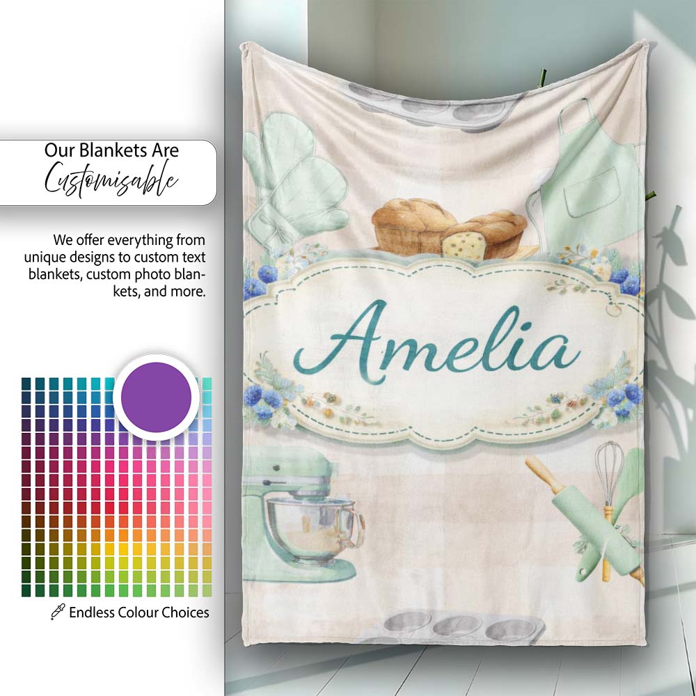 Baking Tools Seamless Pattern Beige Background Cooking Personalised Custom Name Super Soft Fleece Blanket Bed Sofa Throw
