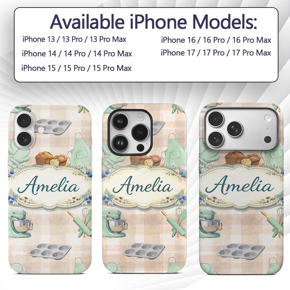 Baking Tools Seamless Pattern Beige Background Custom Name Protective Phone Case Mobile Cover Durable Everyday Smartphone Shock Resistant