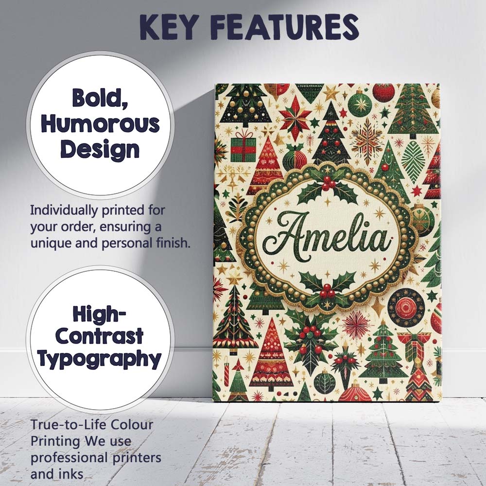 Personalised Name Luxury Christmas Tree Custom Modern Room Accent Elegant Feature Canvas Wall Art Print Decor Picture Ready to Hang