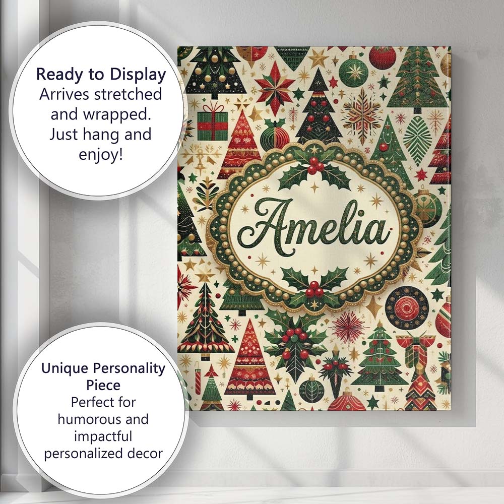 Personalised Name Luxury Christmas Tree Custom Modern Room Accent Elegant Feature Canvas Wall Art Print Decor Picture Ready to Hang