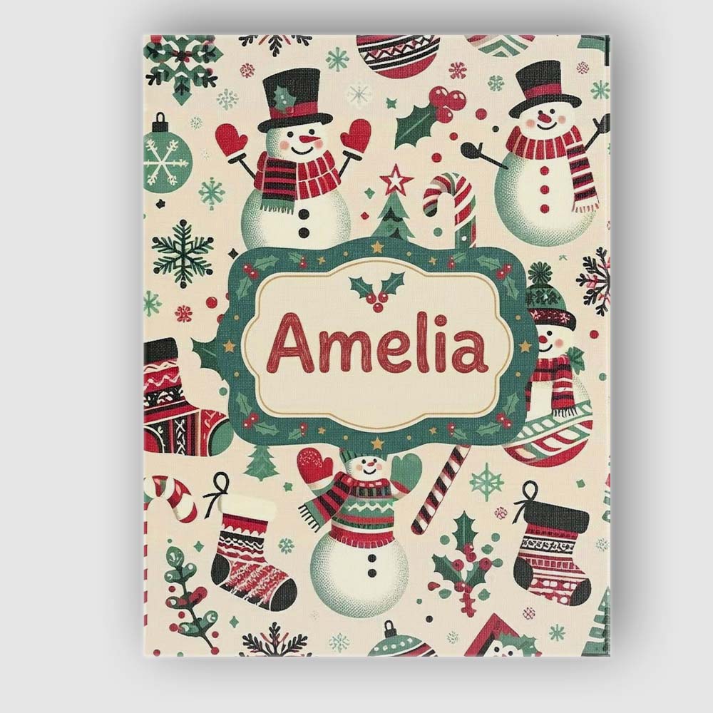 Personalised Name Cute Snowman Candy Cane Custom Unique Gift Idea Elegant Feature Canvas Wall Art Print Decor Picture Ready to Hang