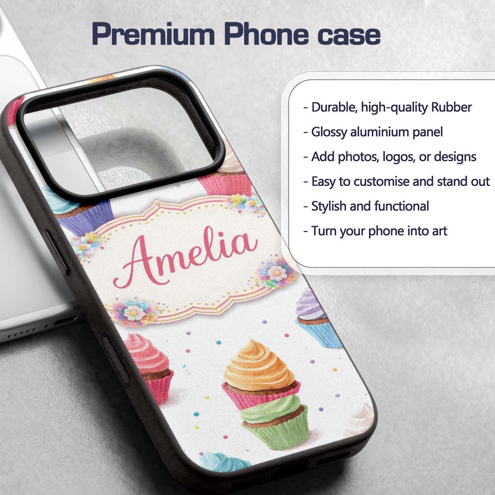 Hand Drawn Cupcake Seamless Decorative Design Custom Name Protective Phone Case Mobile Cover Durable Everyday Smartphone Shock Resistant