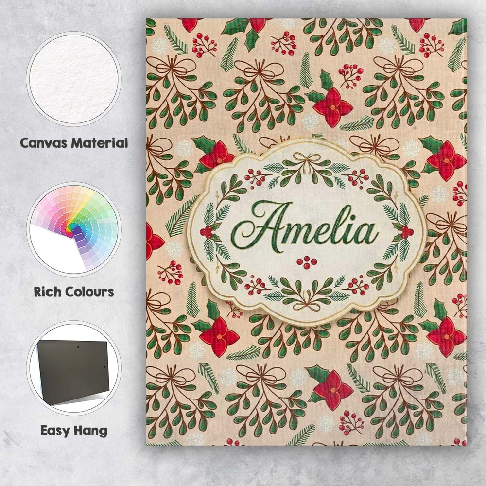 Personalised Name Festive Christmas Mistletoe Custom Unique Gift Idea Modern Room Accent Canvas Wall Art Print Decor Picture Ready to Hang