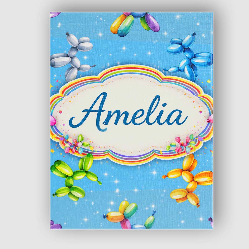 Personalised Name Balloon Dog Seamless Pattern Blue Background Custom Modern Room Accent Canvas Wall Art Print Decor Picture Ready to Hang
