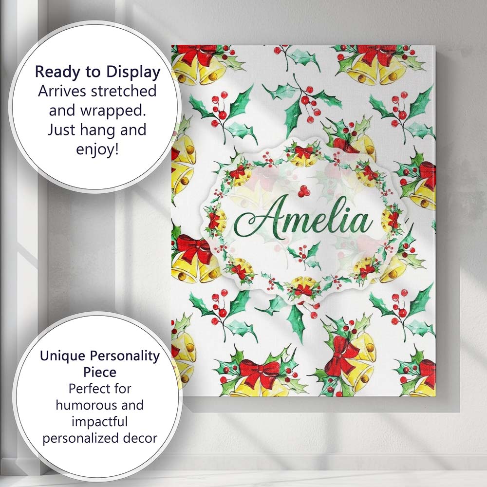 Personalised Name Watercolor Christmas Custom Modern Room Accent Elegant Feature Canvas Wall Art Print Decor Picture Ready to Hang