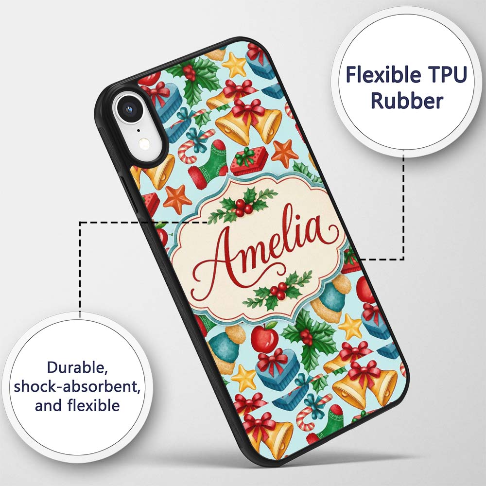 Bright Christmas Gift Bell Apple Festive Seamless Custom Name Protective Phone Case Mobile Cover Durable Everyday Smartphone Shock Resistant