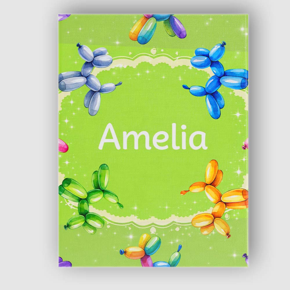 Personalised Name Balloon Dog Seamless Pattern Green Background Custom Statement Canvas Wall Art Print Decor Picture Ready to Hang