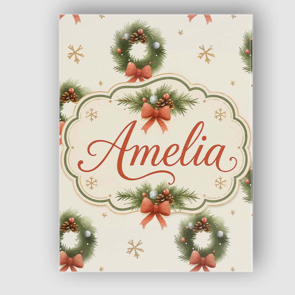 Personalised Name Festive Christmas Wreath Custom Unique Gift Idea Elegant Feature Canvas Wall Art Print Decor Picture Ready to Hang