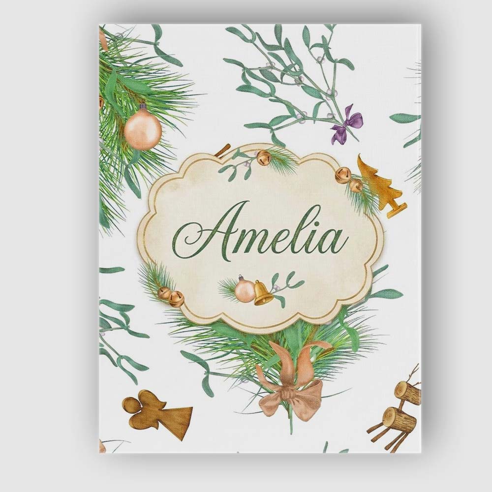 Personalised Name Elegant Christmas Pine Custom Interior Decorative Contemporary Canvas Wall Art Print Decor Picture Ready to Hang