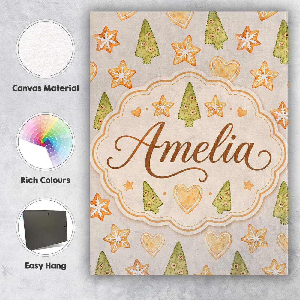 Personalised Name Gingerbread Cookie Heart Custom Unique Gift Idea Elegant Feature Canvas Wall Art Print Decor Picture Ready to Hang