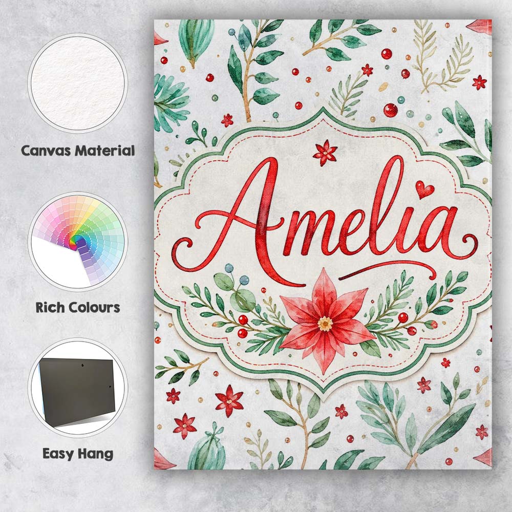 Personalised Name Elegant Poinsettia Floral Custom Bespoke Interior Contemporary Canvas Wall Art Print Decor Picture Ready to Hang