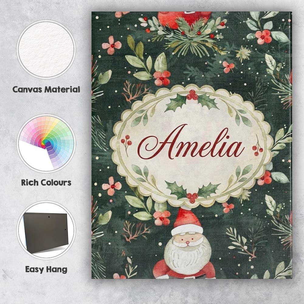 Personalised Name Watercolor Santa Claus Custom Unique Gift Idea Elegant Feature Canvas Wall Art Print Decor Picture Ready to Hang