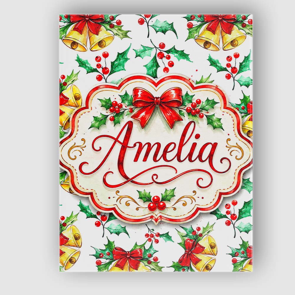 Personalised Name Watercolor Holly Berry Custom Unique Gift Idea Elegant Feature Canvas Wall Art Print Decor Picture Ready to Hang