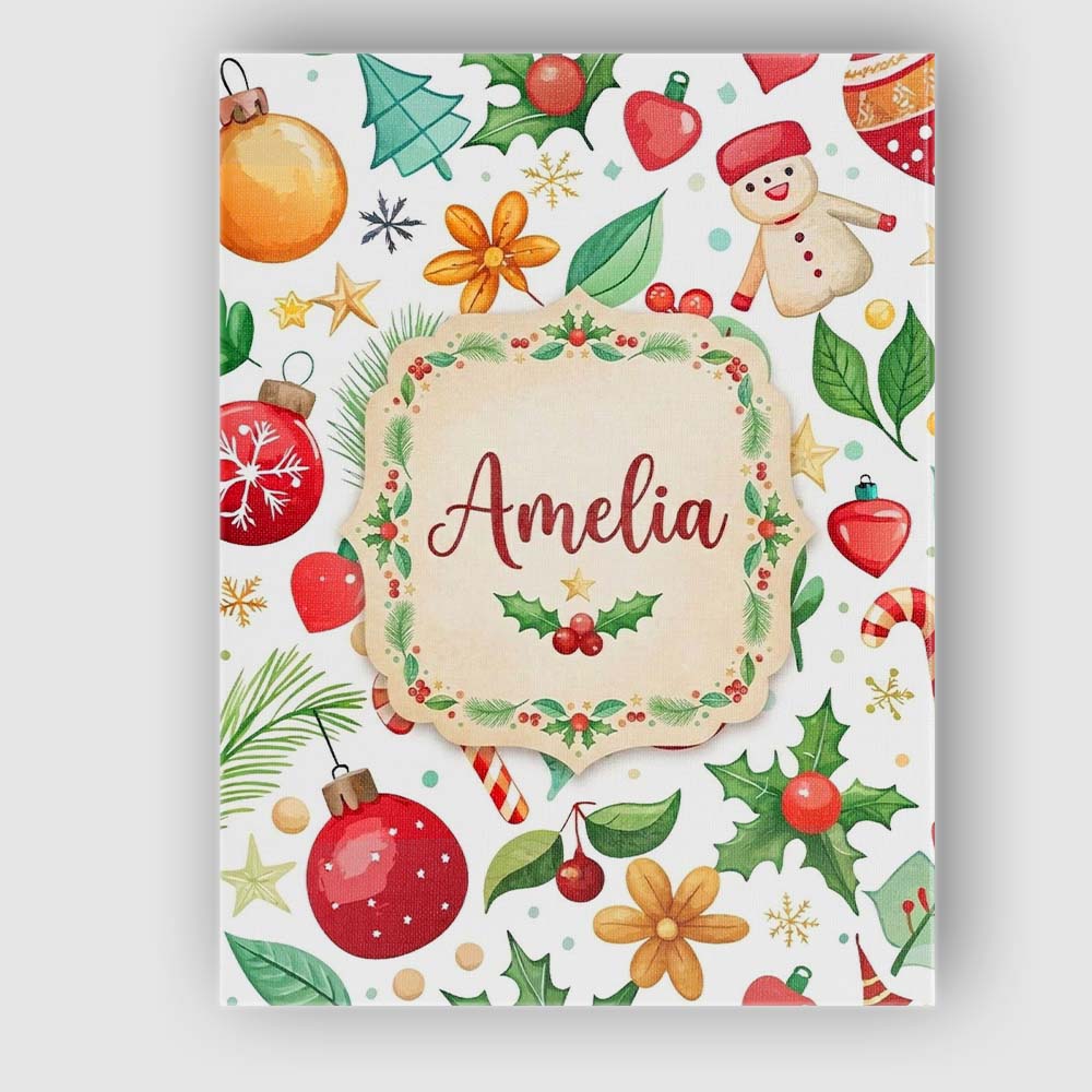 Personalised Name Cute Christmas Tree Custom Modern Room Accent Creative Decorator Style Canvas Wall Art Print Decor Picture Ready to Hang