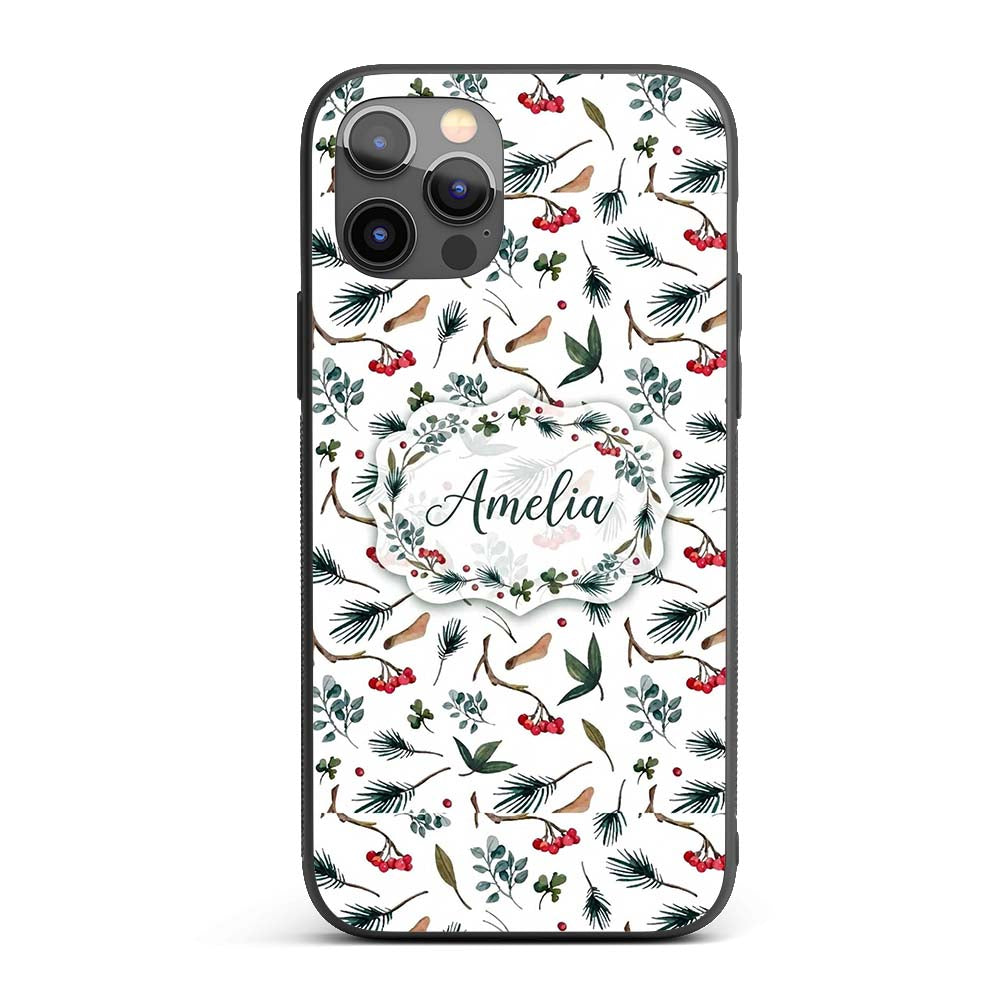Watercolor Winter Branch Pine Leaf Berry Natural Custom Name Protective Phone Case Mobile Cover Durable Everyday Smartphone Shock Resistant