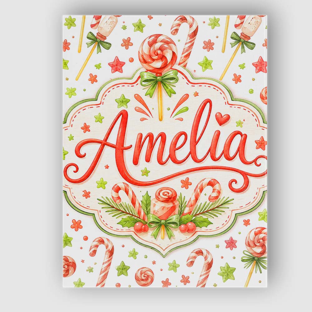 Personalised Name Cute Candy Cane Lollipop Custom Unique Gift Idea Elegant Feature Canvas Wall Art Print Decor Picture Ready to Hang