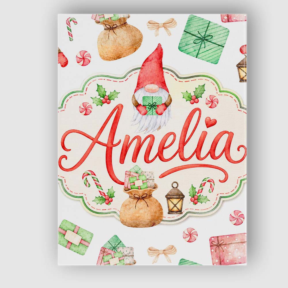 Personalised Name Cute Christmas Gnome Custom Modern Room Accent Elegant Feature Canvas Wall Art Print Decor Picture Ready to Hang