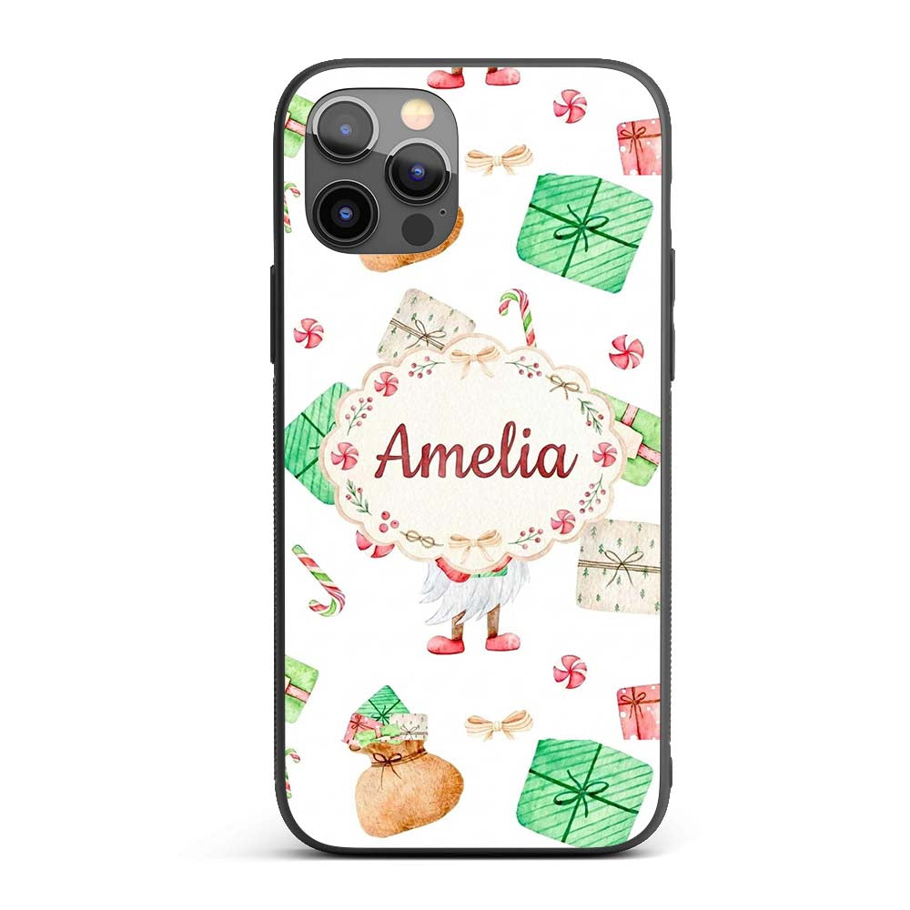 Cute Christmas Gnome Present Candy Cane Holiday Custom Name Protective Phone Case Mobile Cover Durable Everyday Smartphone Shock Resistant